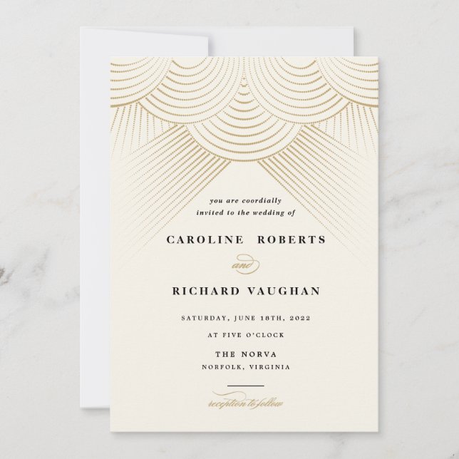 Art Deco Guld String Ljus bröllopsinbjudan Inbjudningar (Framsida)