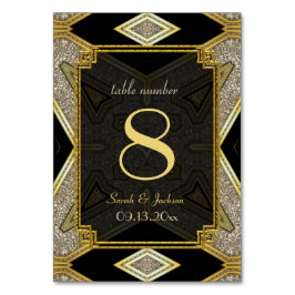 Art Deco Guld Svart Bröllops Bord Nummer Kort
