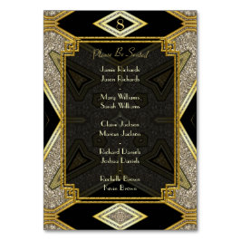 Art Deco Guld Svart Bröllops Bord Nummer & Namn Bordsnummer