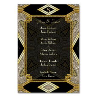 Art Deco Guld Svart Bröllops Bord Nummer & Namn Bordsnummer