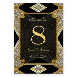 Art Deco Guld Svart Bröllops Bord Nummer & Namn Bordsnummer