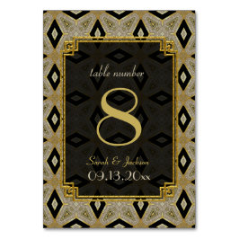 Art Deco Guld Svart Diamant Bröllops Bord Nummer Bordsnummer