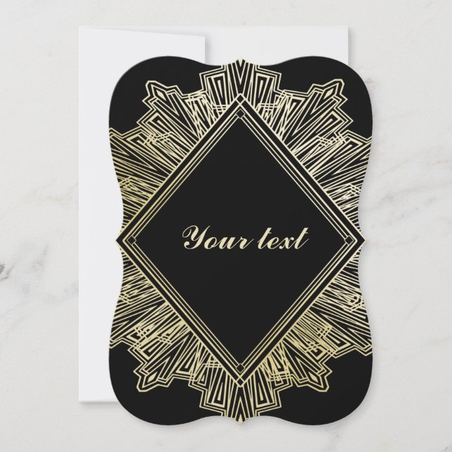 Art Deco guld svarta eleganta bröllopsinbjudningar Inbjudningar (Framsida)