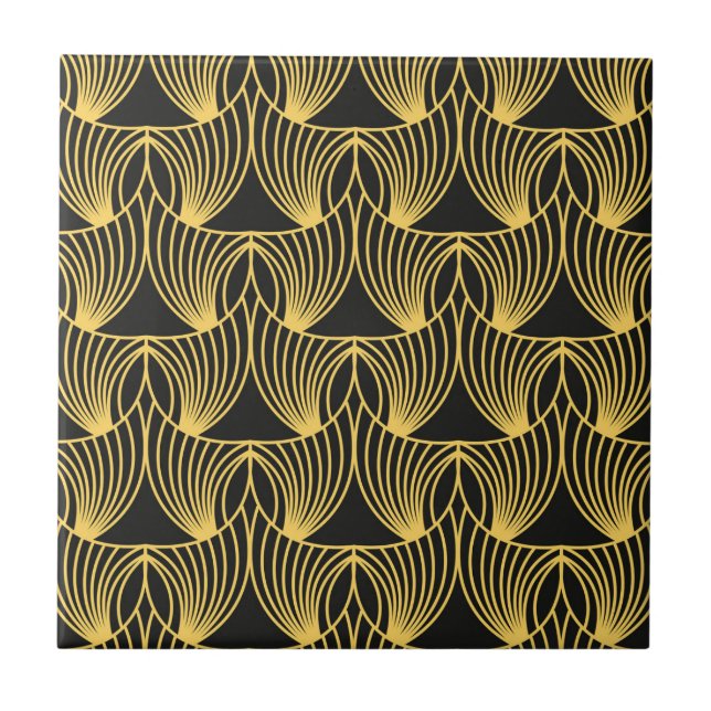 Art Deco guld svartvit mönster Kakelplatta (Framsidan)