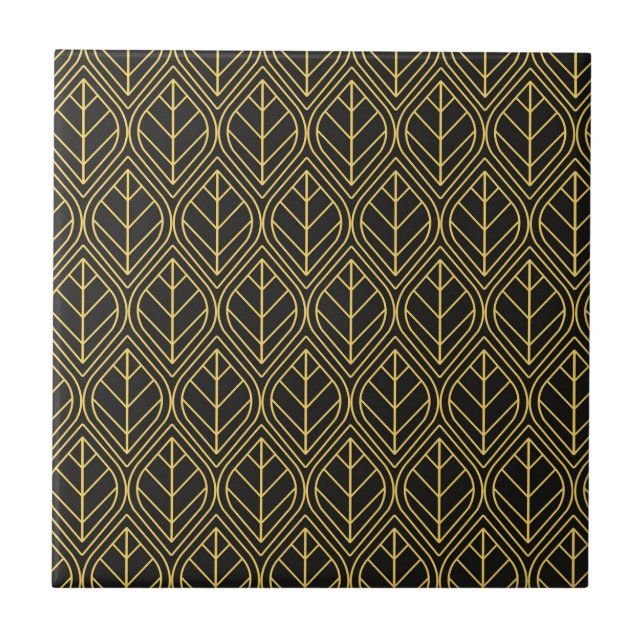 Art Deco guld svartvit mönster Kakelplatta (Framsidan)