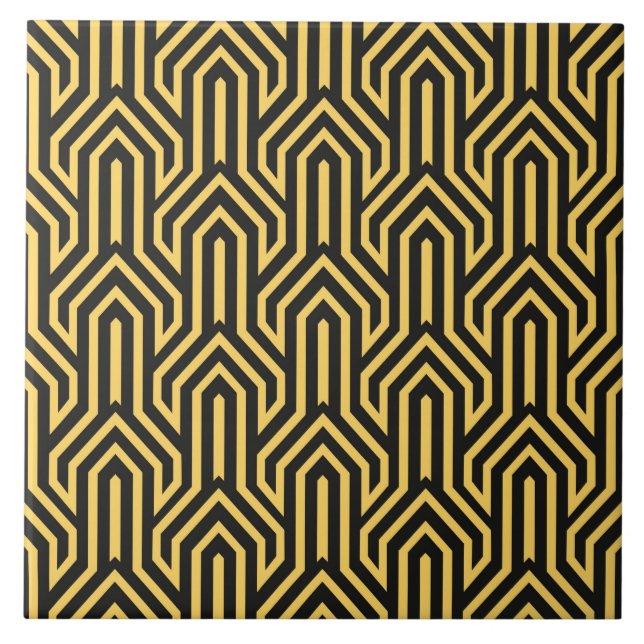 Art Deco guld svartvit mönster Kakelplatta (Framsidan)