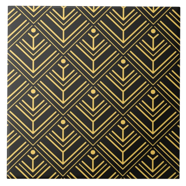 Art Deco guld svartvit mönster Kakelplatta (Framsidan)