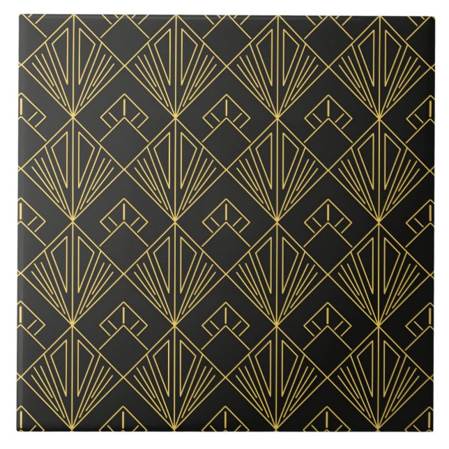 Art Deco guld svartvit mönster Kakelplatta (Framsidan)