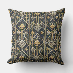 Art Deco Guld & Träkolsvart Geometriskt Mönster Kudde