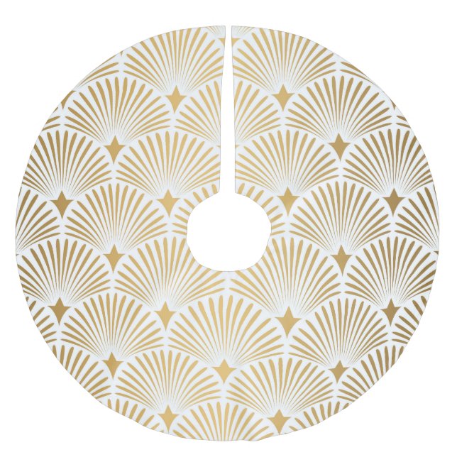 Art Deco: Guld-White Elegance. Julgransmatta Borstad Polyester (Framsidan)