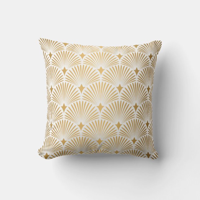Art Deco: Guld-White Elegance. Kudde (Framsida)
