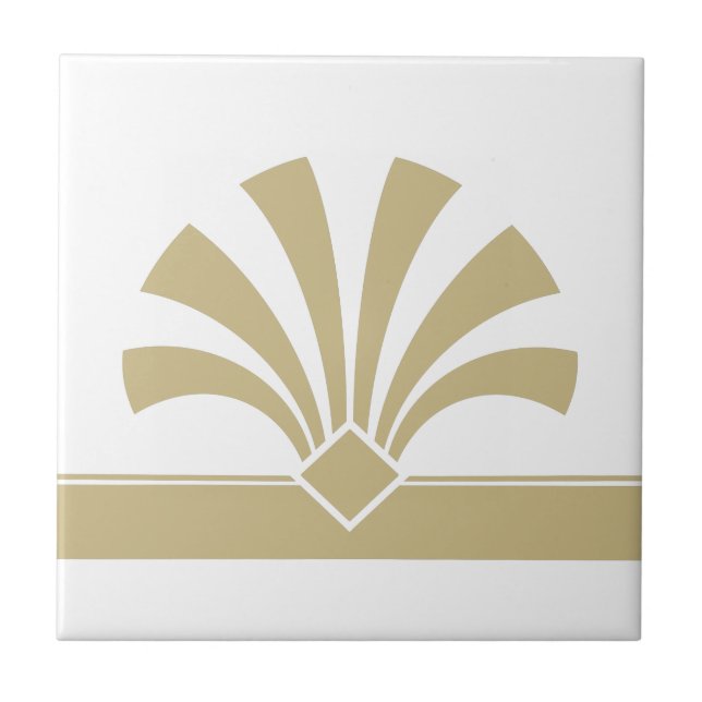 Art Deco Guld White Geometric Flower Inslag 06 Kakelplatta (Framsidan)