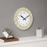 Art Deco Guld White Grekiska Guld-markeringarna Ny Stor Klocka<br><div class="desc">Art-Deco Vita grekiska Nyckel Gräns,  Guld Markers Wall Clock A Classic art deco guld gräns på vit bakgrund. Siffermarkörerna finns också i guld.</div>