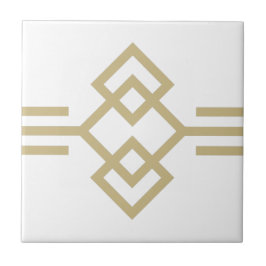 Art Deco Guld White Simple Geometric Gräns 03 Kakelplatta