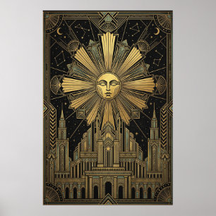 Art Deco Guldensolfacepalatsaffisch Celestial Poster