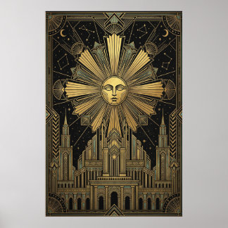 Art Deco Guldensolfacepalatsaffisch | Celestial Poster