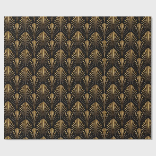 Art Deco Guldmönster — Elegant Vintage Geometrisk Presentpapper (Platt)