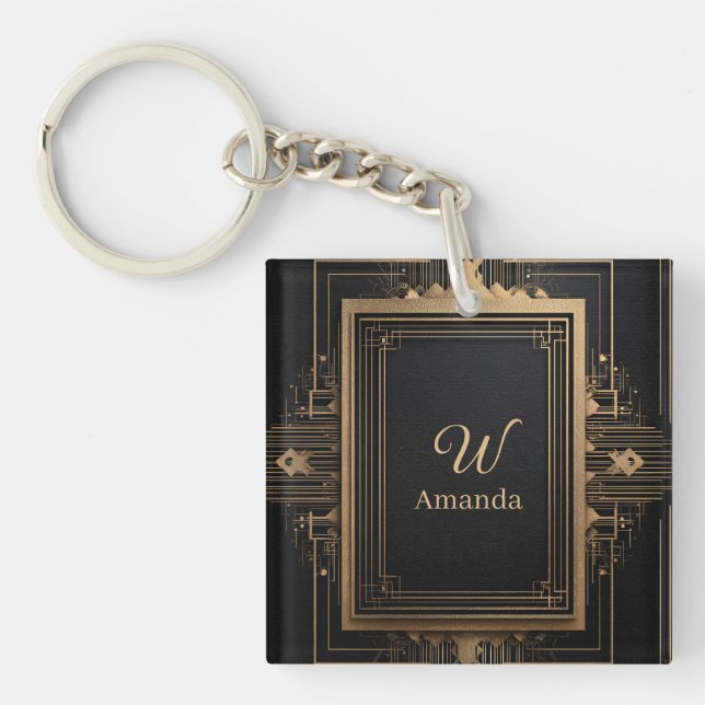 Art Deco guldram med anpassat namn och initial (Framsidan)
