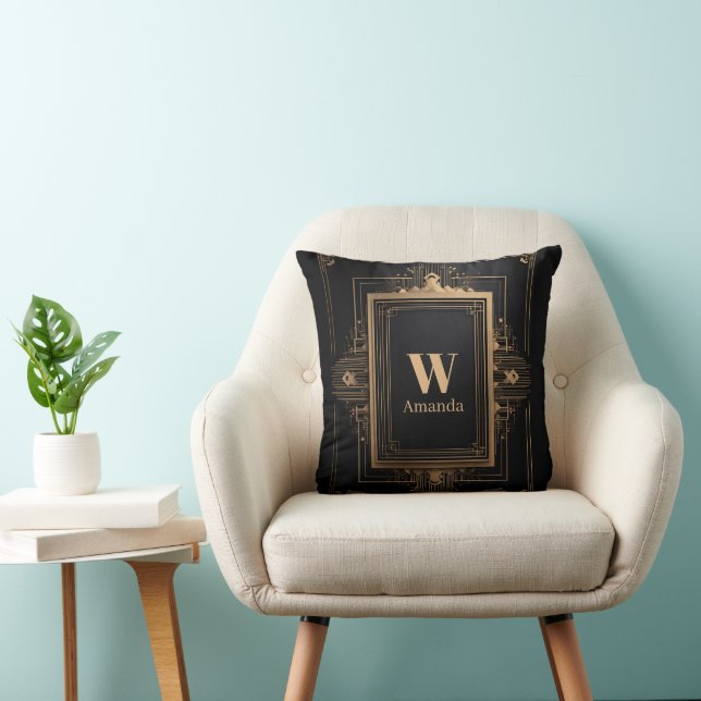 Art Deco guldram med anpassat namn och initial Kudde (Stol)