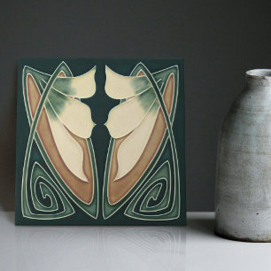 Art Deco Gult Lily Blommigt Wall Decor Art nouveau Kakelplatta