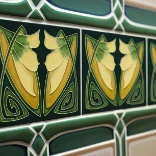 Art Deco Gult Lily Blommigt Wall Decor Art nouveau Kakelplatta