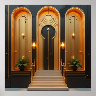 Art Deco Gyllene Dörr Entré Lyxig Affisch