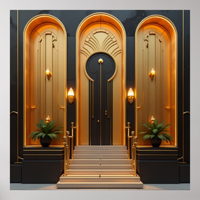 Art Deco Gyllene Dörr Entré Lyxig Affisch (Framsidan)