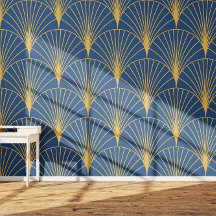 Art Deco Gyllene Geometriska Fläktar på Marinblå