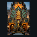 Art Deco Gyllene Kronmonotarkitektur Poster<br><div class="desc">En majestätisk Art Deco-monument med staplade gyllene kronor krönta med en strålande solstrålning. Detta arkitektoniska mästerverk fångar den överdådiga "Empire State"-stilen från 1920-talet.</div>