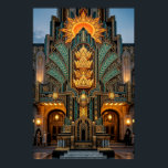 Art Deco Gyllene Kronmonotarkitektur Poster<br><div class="desc">En majestätisk Art Deco-monument med staplade gyllene kronor krönta med en strålande solstrålning. Detta arkitektoniska mästerverk fångar den överdådiga "Empire State"-stilen från 1920-talet.</div>