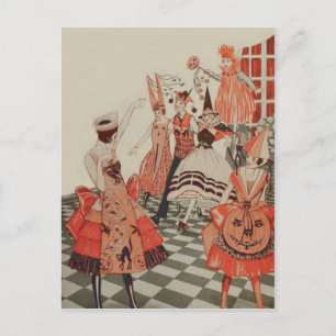 Art Deco Halloween fest Black Cat Pumpkin Inbjudan Vykort