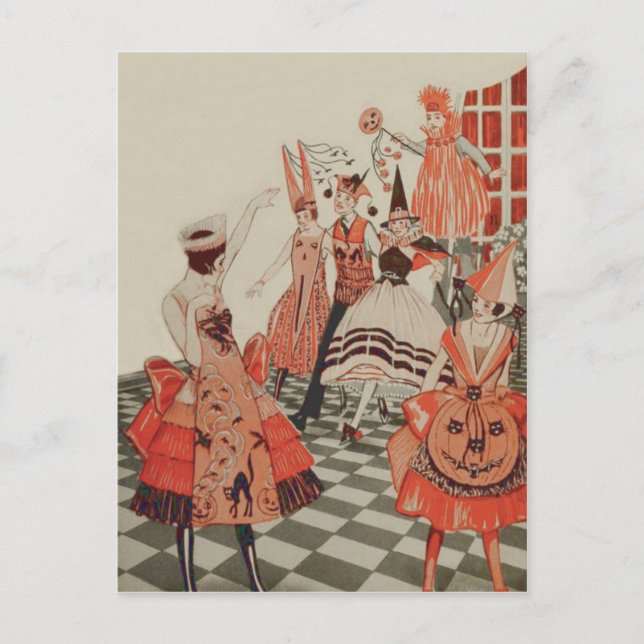Art Deco Halloween fest Black Cat Pumpkin Inbjudan Vykort (Framsida)