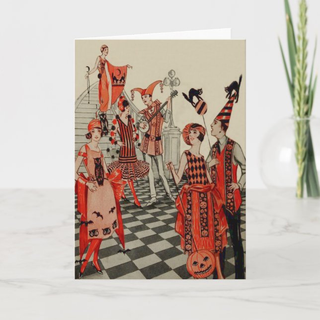 Art Deco Halloween fest Black Cat Uggla Fladdermus Kort (Framsida)