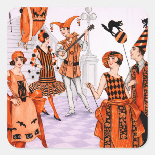 Art Deco Halloween-illustration – Vintage 1920-tal Fyrkantigt Klistermärke