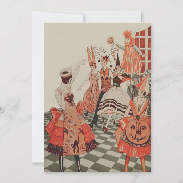 Art Deco Halloweenfest Svart Katt Pumpa Inbjudningar (Framsida)