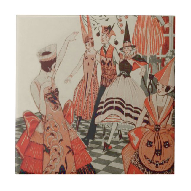 Art Deco Halloweenfest Svart Katt Pumpa Kakelplatta (Framsidan)