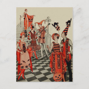 Art Deco Halloweenfest Svart Katt Uggla Fladdermus Vykort
