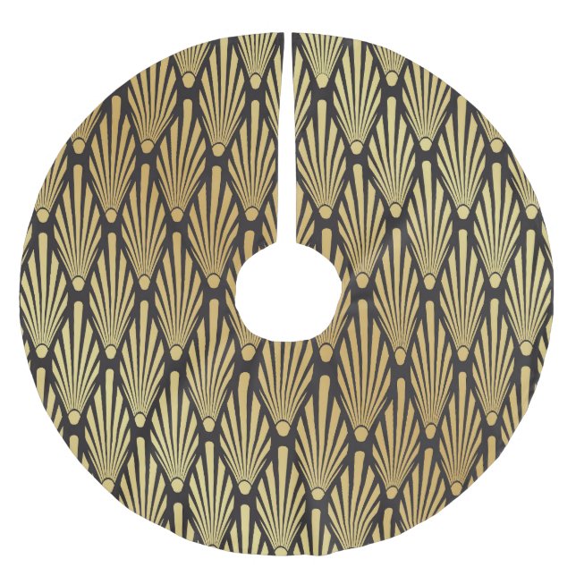 Art Deco Handflatan: Black Guld. Julgransmatta Borstad Polyester (Framsidan)