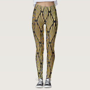 Art Deco Handflatan: Black Guld. Leggings