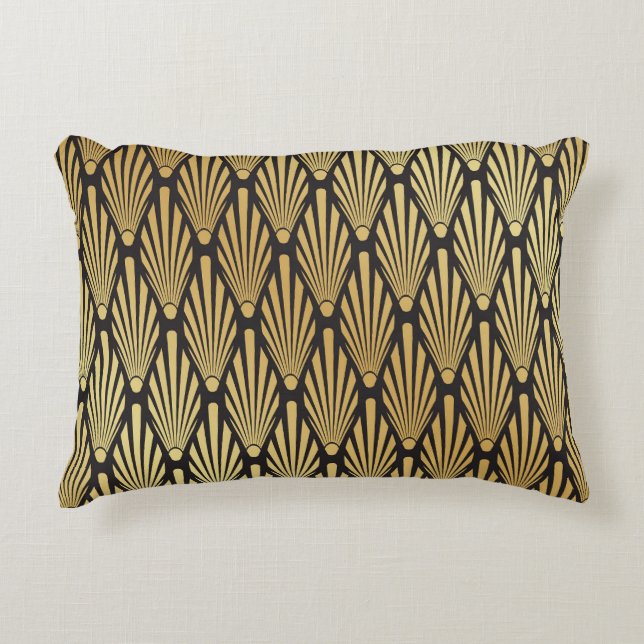 Art Deco Handflatan: Black Guld. Prydnadskudde (Framsidan)