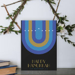ART DECO HANUKKAH HELGDAG CARD JULKORT<br><div class="desc">En blå,  teal och guld art deco-design som simulerar en hanukiah. Innehåller ett familjefoto på baksidan.</div>