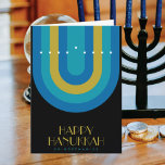 ART DECO HANUKKAH HELGKORT<br><div class="desc">En blå,  teal och guld art deco-design som simulerar en hanukiah.</div>