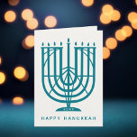 Art Deco Hanukkiah Menorah Lycklig Hanukkah Helgda Helgkort<br><div class="desc">Önskar vänner och familj "Lycklig Hanukkah" med detta konst deco inspirerade till hanukkiah,  med redigerbar färg av både menorah och bakgrunden. Foto tillval inuti.</div>