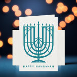 Art Deco Hanukkiah Menorah Lycklig Hanukkah Helgda Helgkort<br><div class="desc">Önskar vänner och familj "Lycklig Hanukkah" med detta konst deco inspirerade till hanukkiah,  med redigerbar färg av både menorah och bakgrunden. Foto tillval inuti.</div>