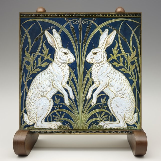 Art Deco Hares Wall Decor Art Nouveau Rabbit Kakelplatta (Skapare uppladdad)