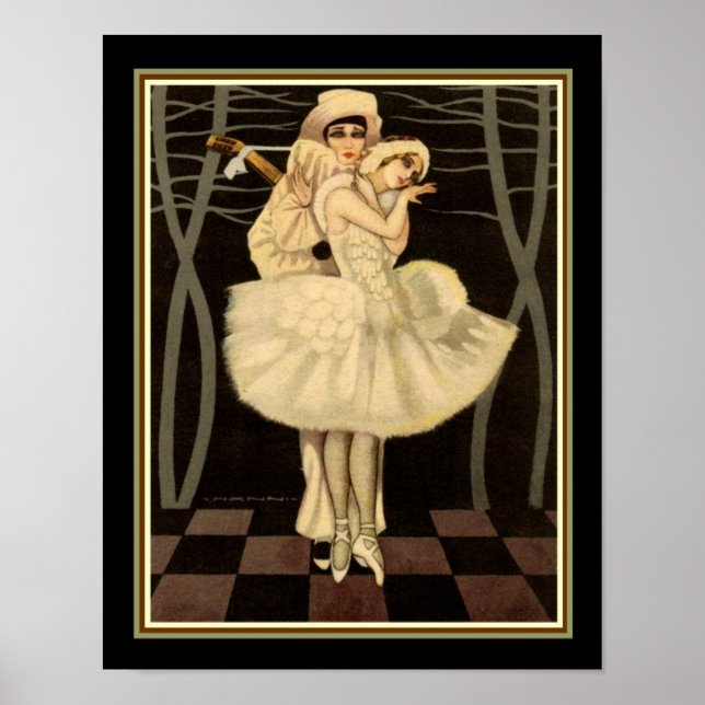 Art Deco Harlequin Print- "Pierrot & Pierrette" Poster (Framsidan)