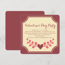 Art Deco Heart, blommande Valentineser Party Inbjudningar