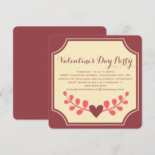 Art Deco Heart, blommande Valentineser Party Inbjudningar