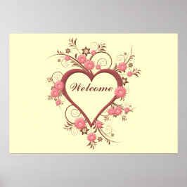 Art Deco Heart och Flowers Poster