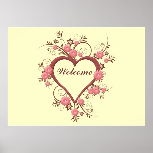 Art Deco Heart och Flowers Poster (Framsidan)